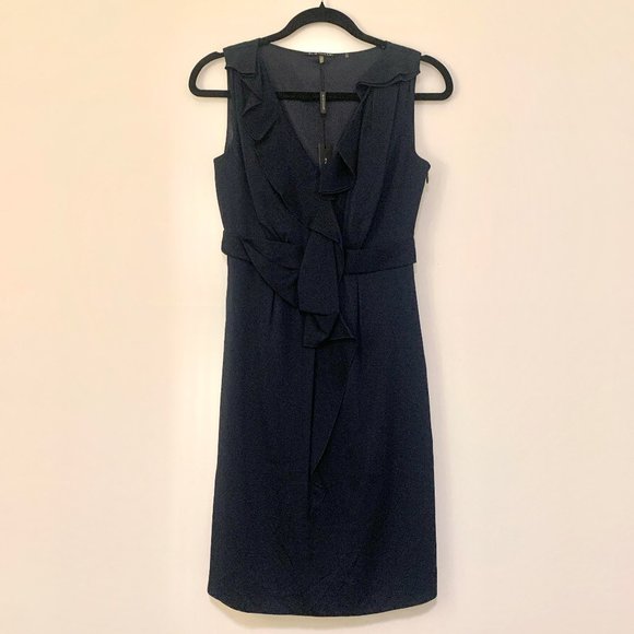 Elie Tahari Ruffle Neck Navy Silk Dress - TAG ON - Picture 3 of 6